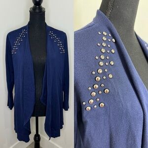JM Collection Blue Long Sleeve Front Open Cardigan (S)